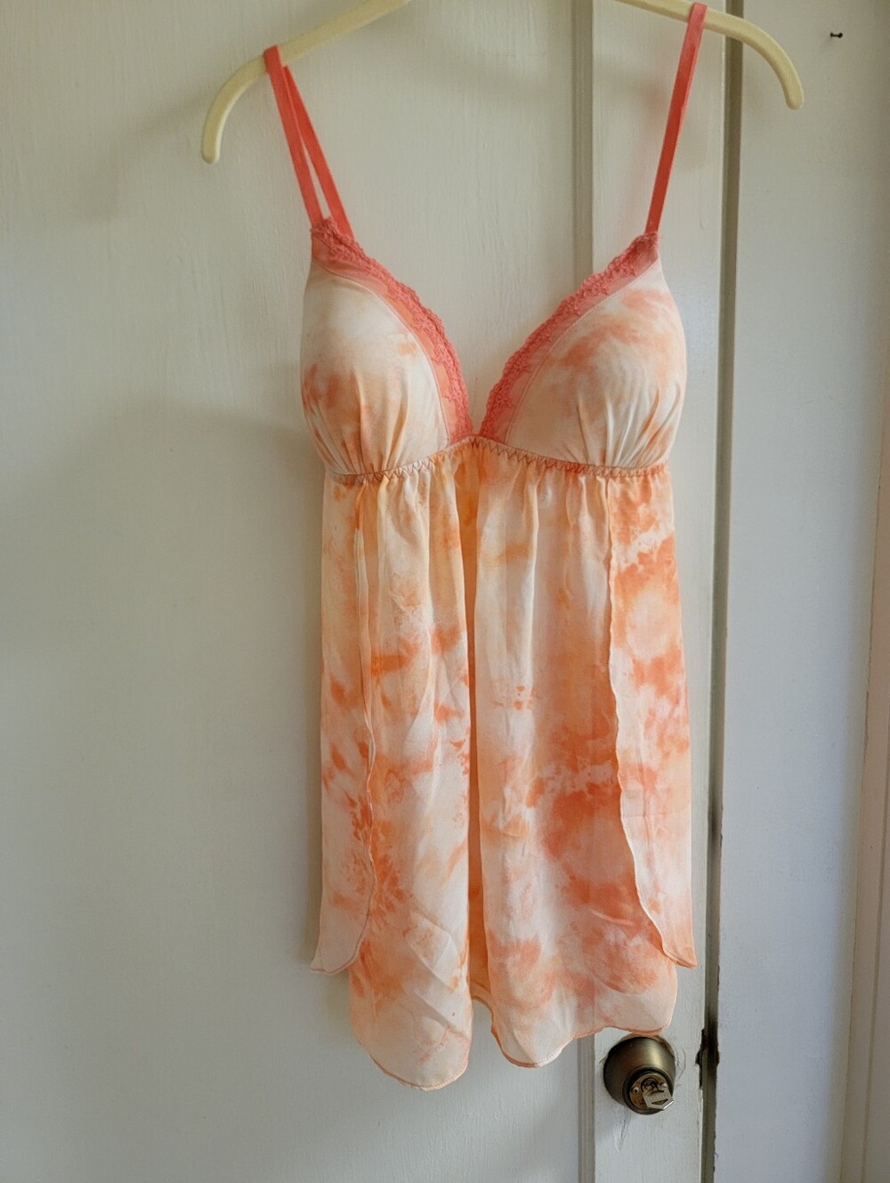 Lace & Lavender Orange Tie-Dye Lace Trim Lingerie With Matching Thong